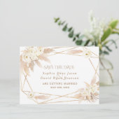 Charm White Roses Pampas Grass Gold Hochzeit Save The Date (Stehend Vorderseite)