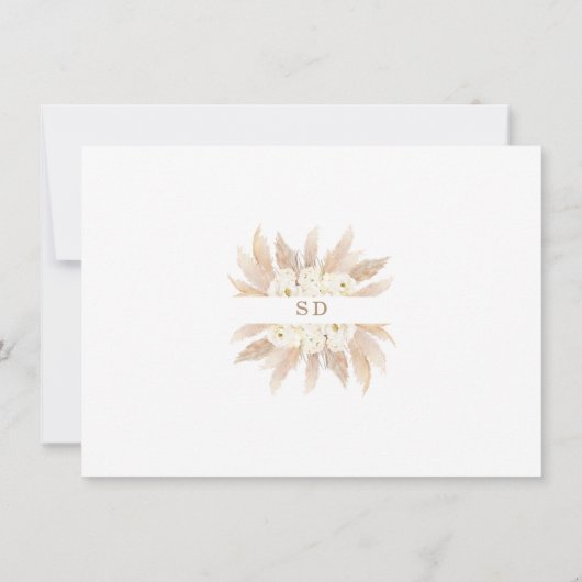 Charm White Roses Pampas Grass Gold Hochzeit Save The Date (Rückseite)