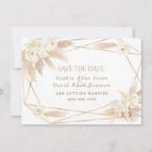 Charm White Roses Pampas Grass Gold Hochzeit Save The Date (Vorderseite)