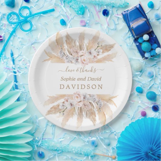 Charm White Roses Pampas Grass Wedding Pappteller (Party)