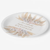 Charm White Roses Pampas Grass Wedding Pappteller (Schrägansicht)