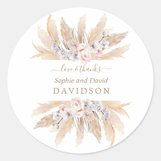 Charm White Roses Pampas Grass Wedding Runder Aufkleber (Vorderseite)