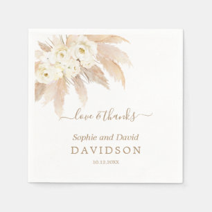 Charm White Roses Pampas Grass Wedding Serviette