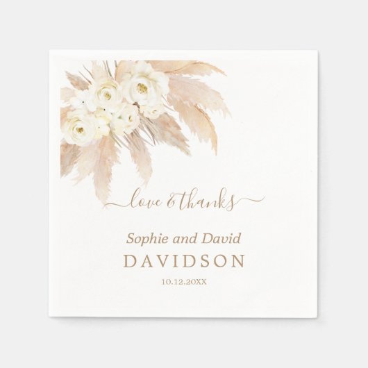 Charm White Roses Pampas Grass Wedding Serviette (Vorderseite)