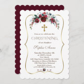 Charm Winter Burgundy Pine Gold Christening Einladung (Vorne/Hinten)
