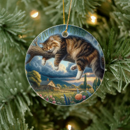 Charmanierendes Domestic Longhair-Katzengeschenk Keramik Ornament
