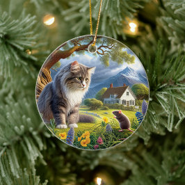 Charmanisches Domestic Longhair Katzen-Andenken Keramik Ornament