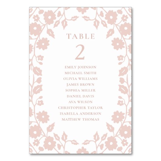 Charmant Blush Folk Sitzplan Tischnummer (Rückseite)