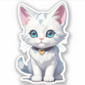 Charmant-White Cat Design Aufkleber (Vorderseite)