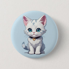 Charmant-White Cat Design Button