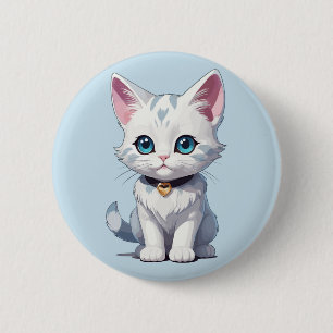 Charmant-White Cat Design Button