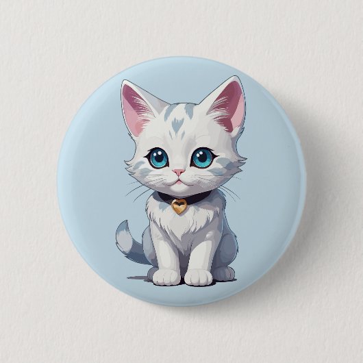 Charmant-White Cat Design Button (Vorderseite)