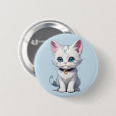 Charmant-White Cat Design Button (Vorne & Hinten)