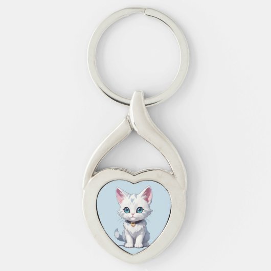 Charmant-White Cat Design Schlüsselanhänger (Vorderseite)