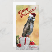 Charmante 4x8 Zoll FLAT Weihnachtskarte mit Eule (Vorne/Hinten)