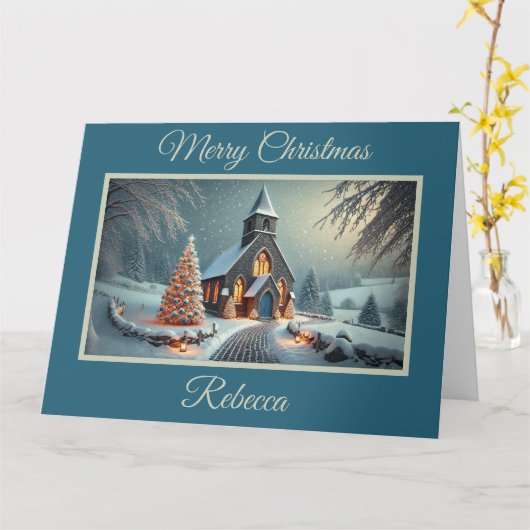 Charmante Altsteinkirche zu Weihnachten Karte (Gelbe Blume)