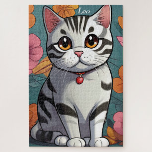 Charmante American Shorthair-Katze Blumenkunst Puzzle