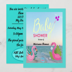 Charmante Babydusche mit Coastal Flamingos Einladung