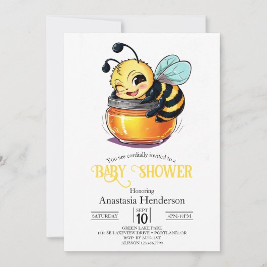 Charmante Bee Baby Dusche Einladung (Vorderseite)