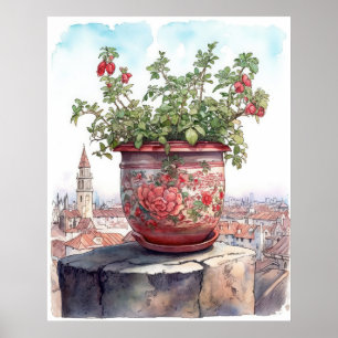 Charmante Blume Pot Wasserfarbe Poster