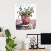 Charmante Blume Pot Wasserfarbe Poster (Heimbüro)