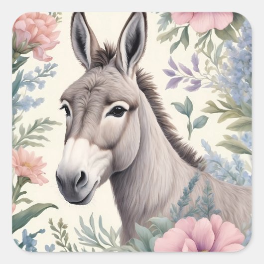 Charmante Blume von Donkey Pastel Quadratischer Aufkleber (Vorderseite)