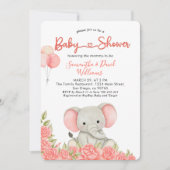 Charmante Blush Elephant Babydusche Einladung (Vorderseite)
