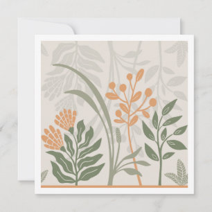 Charmante botanische Folk-Grün- und Orange-Kunstka Karte