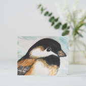 Charmante Chickadee Bird Wasserfarbe Niedlich Klei Postkarte (Stehend Vorderseite)