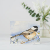 Charmante Chickadee Blume Wasserfarbe Postkarte (Stehend Vorderseite)