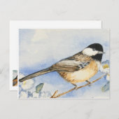 Charmante Chickadee Blume Wasserfarbe Postkarte (Vorne/Hinten)