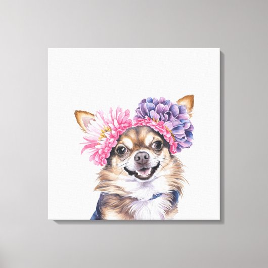 Charmante Chihuahua-Blume Kronenwasserfarbe Print# Leinwanddruck (Vorderseite)