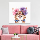 Charmante Chihuahua-Blume Kronenwasserfarbe Print# Leinwanddruck (Insitu (Wohnzimmer))
