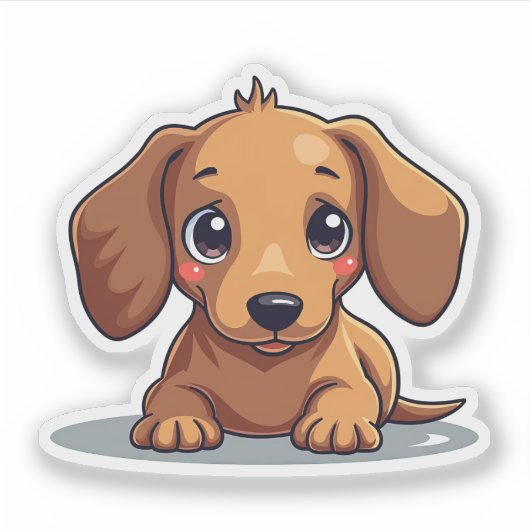 Charmante Dackel Pup, große braune Augen, kleine Aufkleber (Vorderseite)