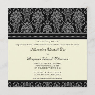 Charmante Damask Square Hochzeitseinladung:Schwarz Einladung