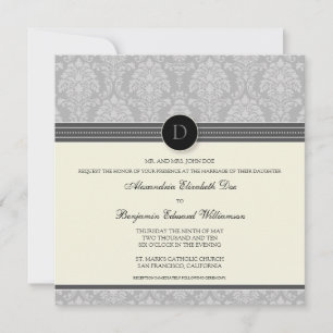 Charmante Damask Square Hochzeitseinladung: Silber Einladung