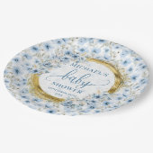 Charmante duckige blaue Blumen Goldbabydusche Pappteller (Schrägansicht)