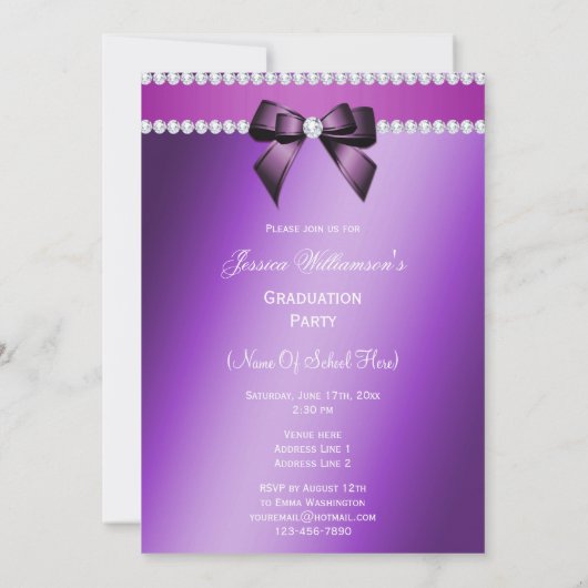 Charmante Elegante Lila Graduation Party Einladung (Rückseite)