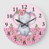 Charmante Elephantin Rosa Blumentierdruckerei Große Wanduhr (Vorderseite)