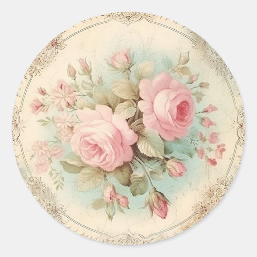 Charmante Fades, rosa Shabby Chic Runder Aufkleber (Vorderseite)