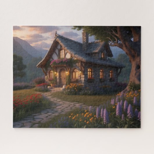 charmante Fantasy Hütte Illustration Puzz Puzzle (Horizontal)