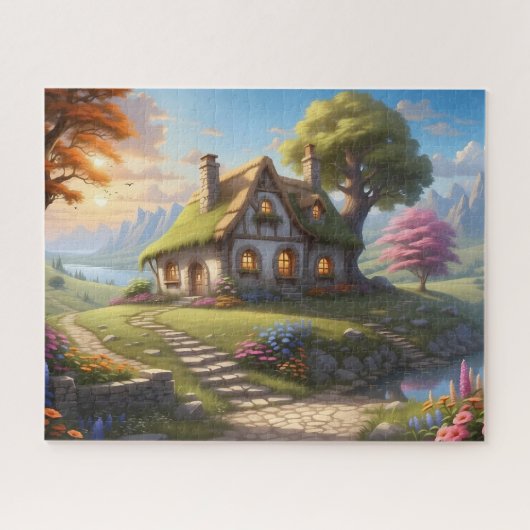 charmante Fantasy Hütte Illustration Puzz Puzzle (Horizontal)
