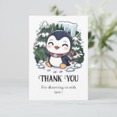 Charmante farbenfrohe Pinguin-Babydusche Dankeskarte (Stehend Vorderseite)