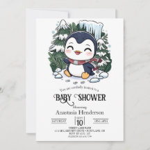 Charmante farbenfrohe Pinguin-Babydusche
