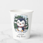 Charmante farbenfrohe Pinguin-Babydusche Pappbecher (Vorderseite)