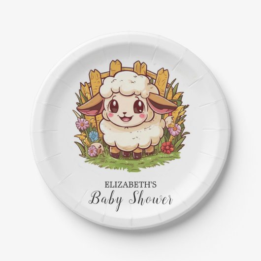 Charmante Farmyard Sheep Baby Dusche Pappteller (Vorderseite)
