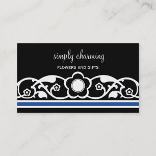 Charmante florale Border Business Card, Royal Blue Visitenkarte