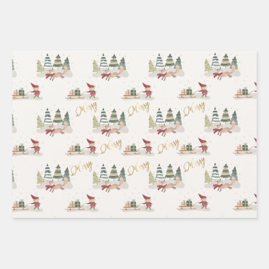 Charmante fröhliche Weihnachtsbaumen Geschenkpapier Set (Vorderseite)