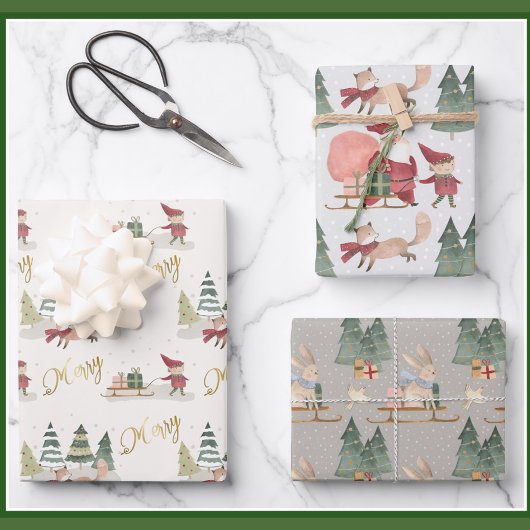 Charmante fröhliche Weihnachtsbaumen Geschenkpapier Set