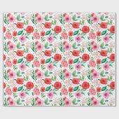 Charmante Frühlingsblüten und rosa Konfetti-Punkte Geschenkpapier (Flach)